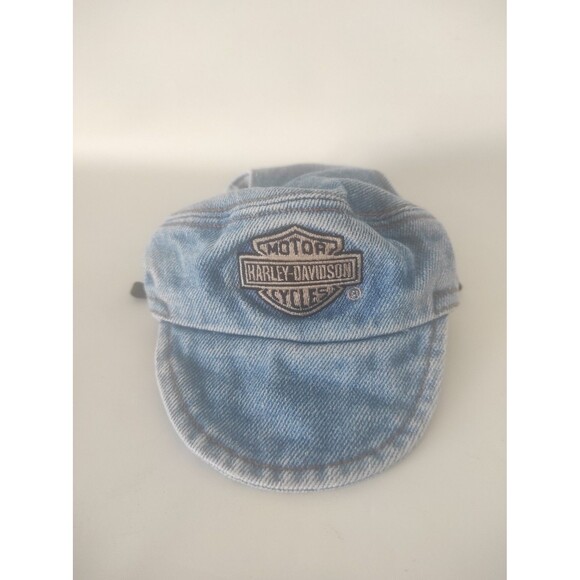 Vintage Y2K Harley Davidson DOG Pet Hat Size Medium Blue Denim Embroidered - Picture 1 of 5